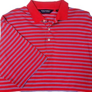 Polo Golf Ralph Lauren Size L‎ Red Blue Striped 100% Pima Cotton Stretch Knit